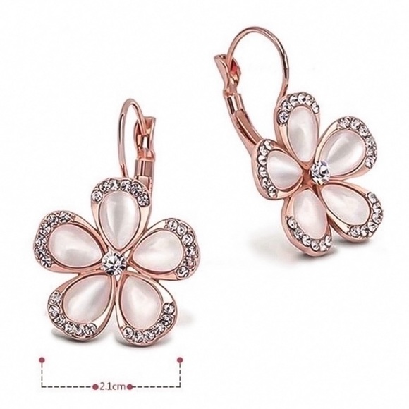 2/$20! Pink Pearlescent Flower Lever Back Earrings - Picture 6 of 8